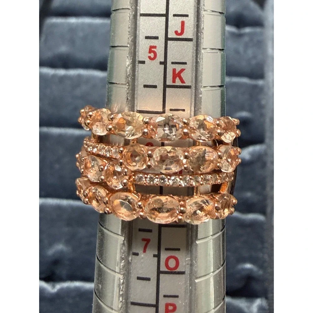 925 Rose Gold Over Sterling Silver Peach Morganite Multi Row Statement Ring 6.25